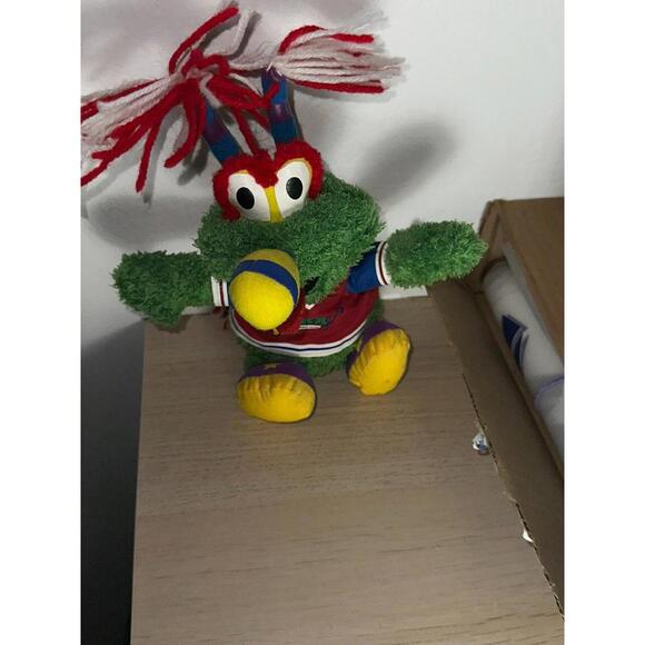 Jamfes “Jammy! Mascot Plush – Green Fuzzy Cheer Toy, Red Outfit, Yarn Hair, - Picture 3 of 9